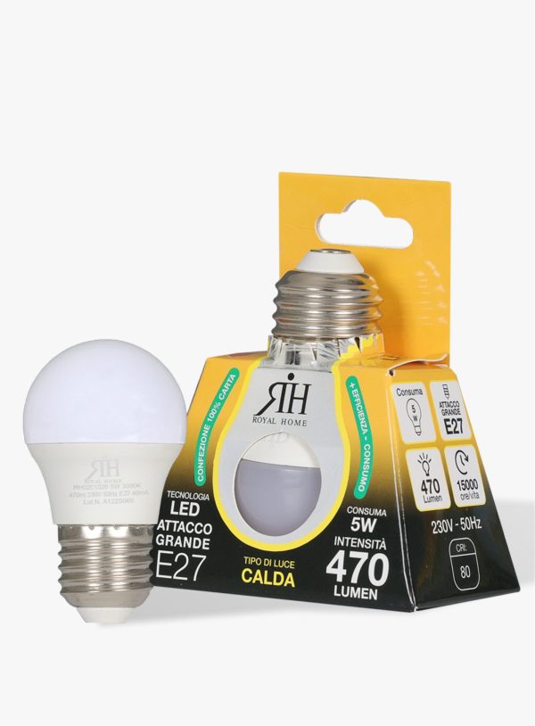 Lampadina LED Sfera Calda 5W Classe F